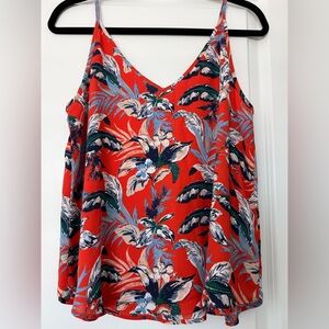 LOFT Orange Tropical Floral V-Neck Spaghetti Strap Cami